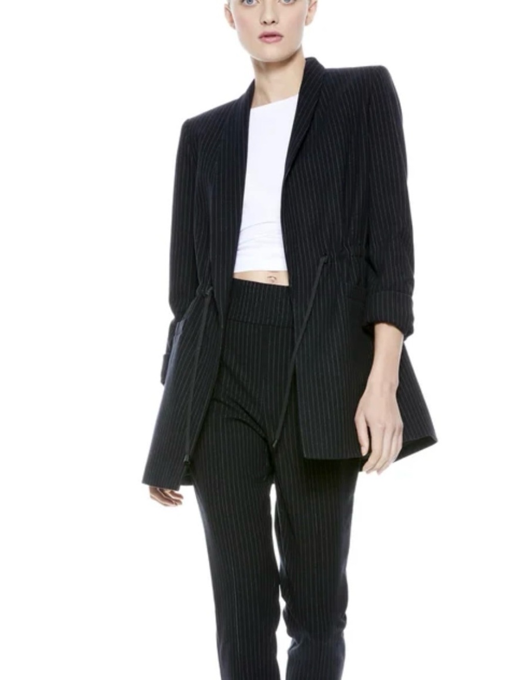 Alice + Olivia Black Pinstripe Drawcord Blazer size XL